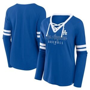 LA Dodgers Raglan Lace-Up Long Sleeve T-Shirt